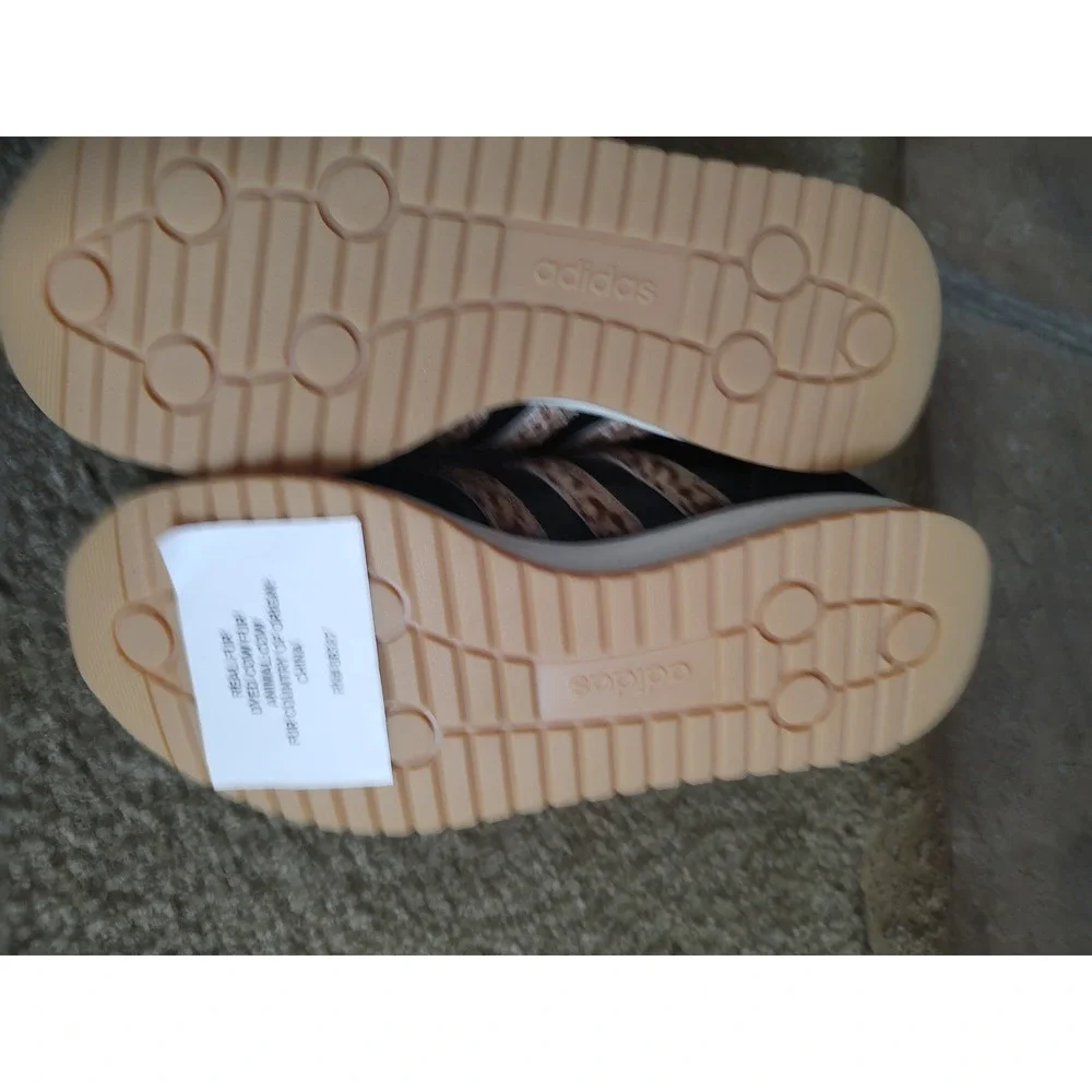 Adidas Cloudfoam Mens Black Leather Leopard‎ Print Real Fur Sneakers Gum Sole